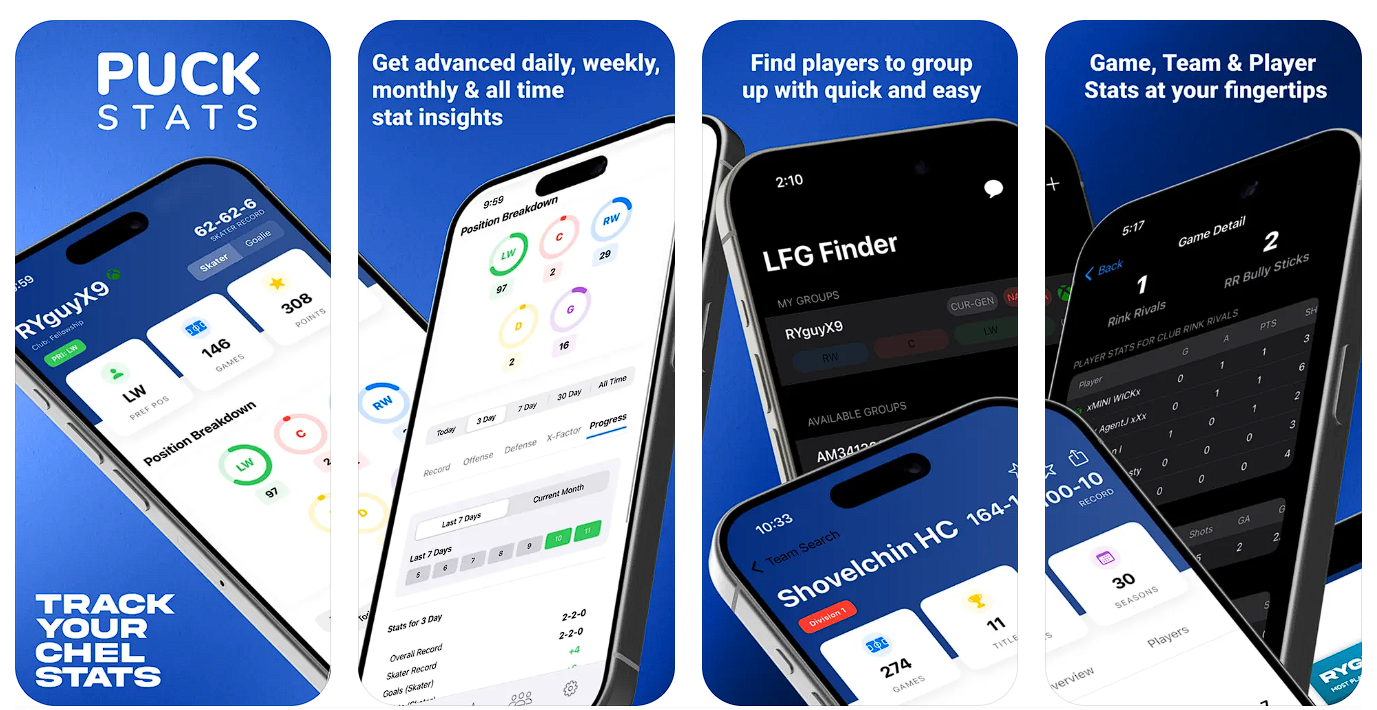 Puck Stats application banner showing features